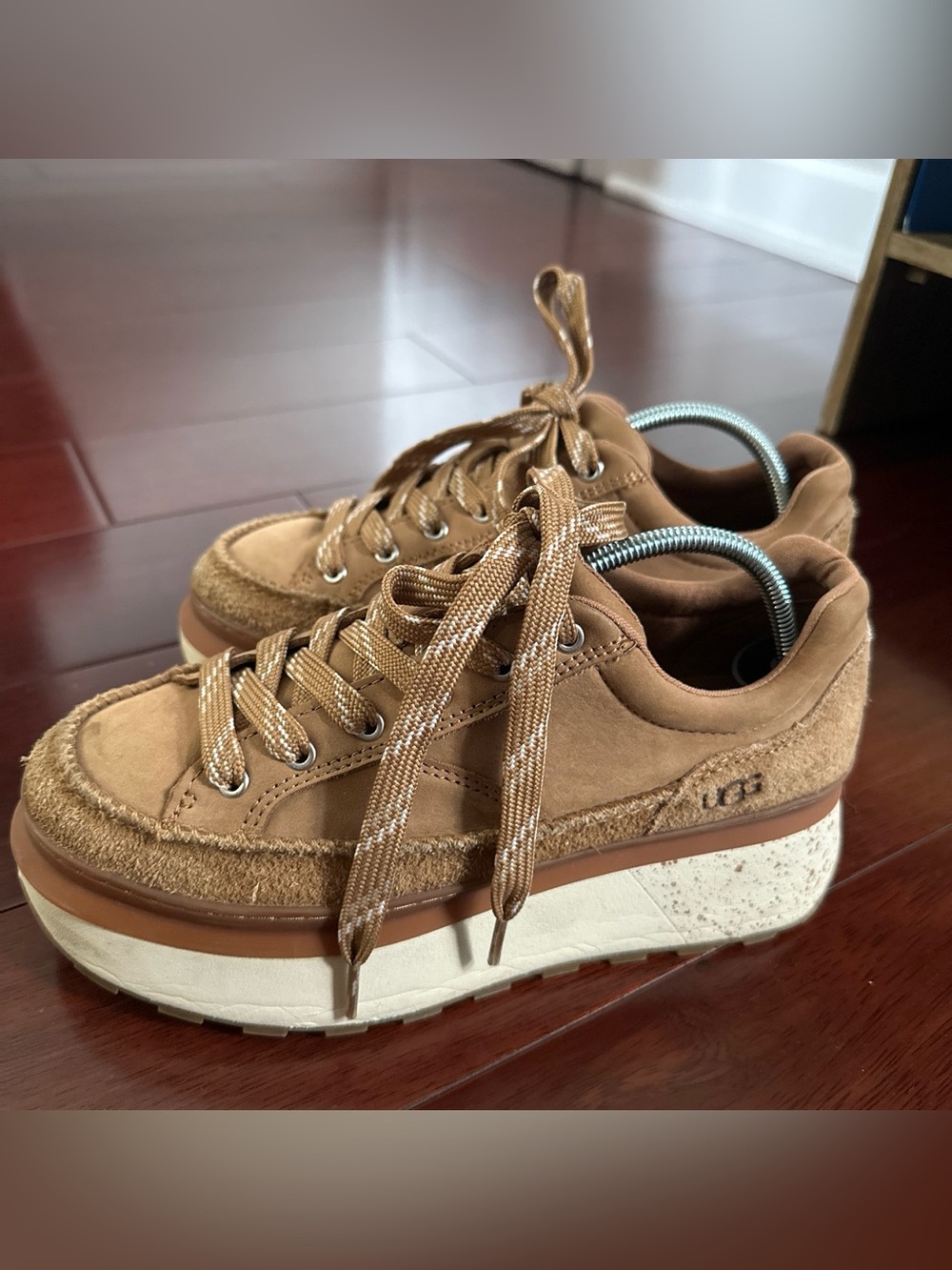 UGG Tan Suede Platform Lace-Up Sneaker